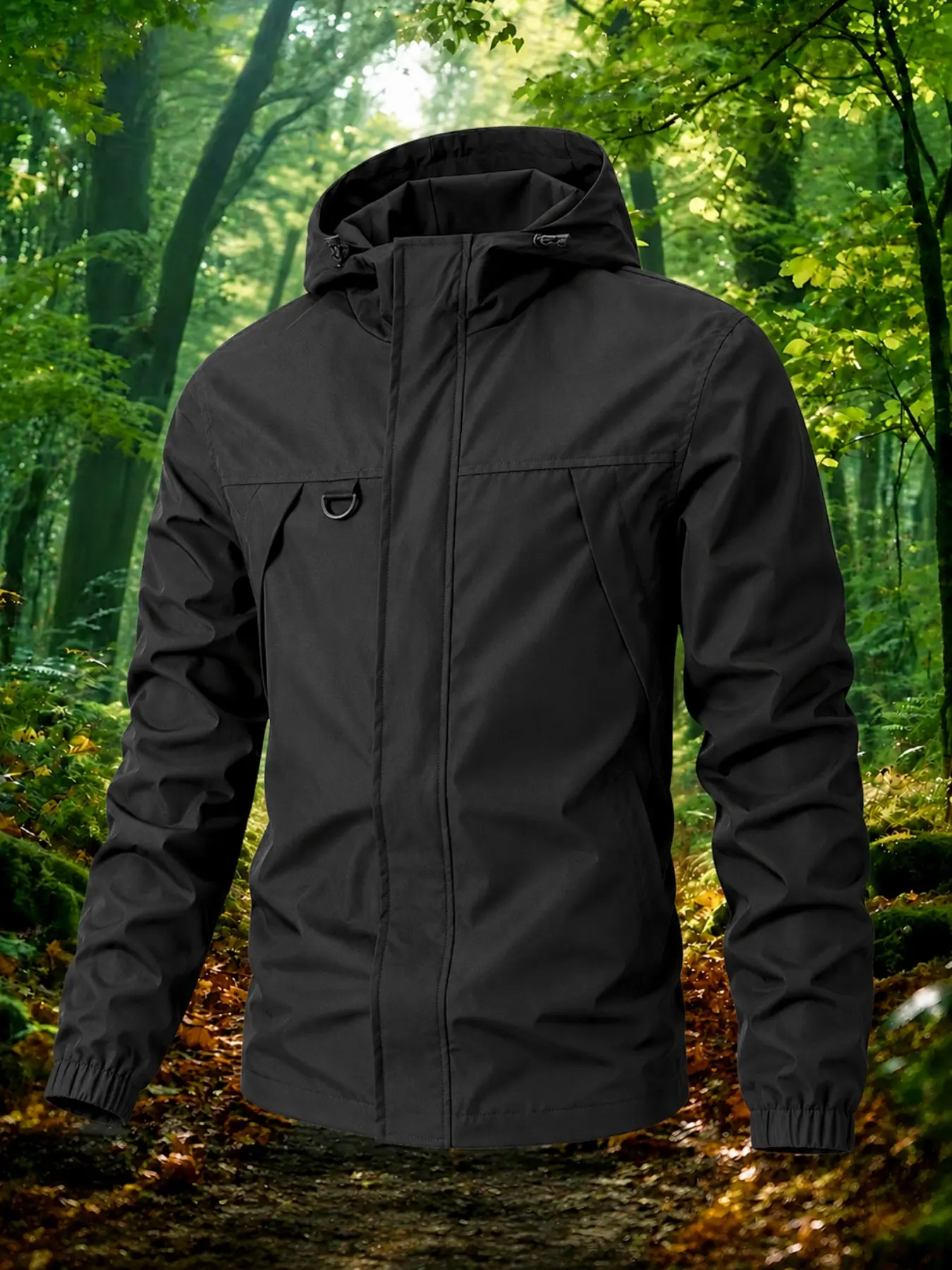 Men's Hooded Jacket, Hidden Zipper Front, Pocket D-Ring Decoration, Casual Workwear, Spring Fall Outdoor Hiking Commute Coat, Casual Jackets