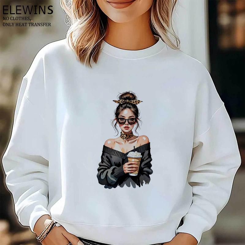 6Pcs Coffee Girl Hot Stamping DTF Transfer Film DIY Material for Tshirt Hoodie Jeans Backpack Pillow Machine Washable Heat Transfer Vinyl for Men Women DIY Craft Supplies