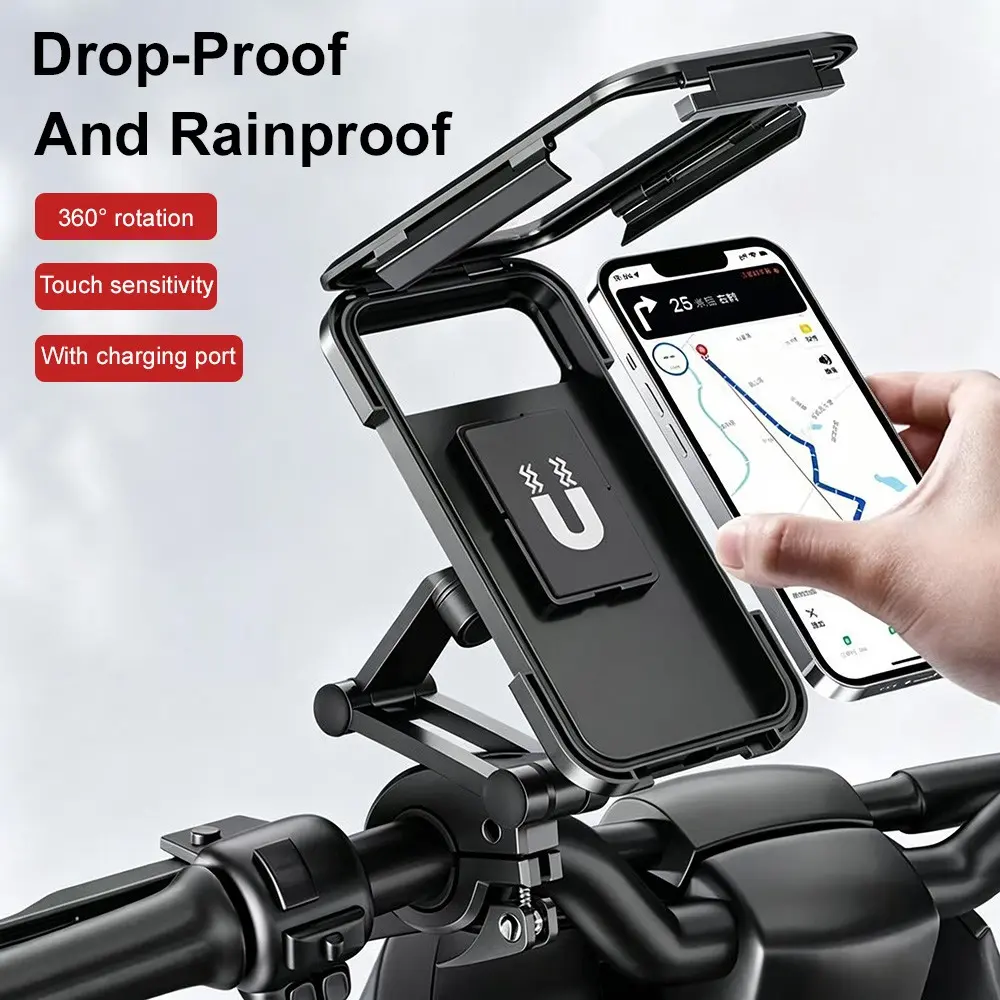 Bicycle, motorcycle and mobile phone holder, compatible with touch screens, durable handlebar mobile phone holder, with side mirror for observation, suitable for motorcycles, bicycles, ATV scooters and waterproof mobile phone bag