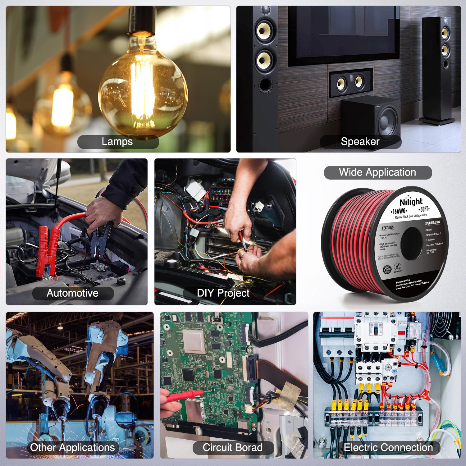 Nilight 50FT 16AWG Copper Clad Aluminum Wire 16/2 Gauge Red Black CCA Electrical Cable 2 Conductor Parallel 12V/24V DC Flexible Extension Cords Plastic Device Strip Wired Lighting Home dealsforyoudays Nilight 50FT 16AWG Copper Clad Aluminum Wire 16/2 Gauge Red Black CCA Electrical Cable 2 Conductor Parallel 12V/24V DC Flexible Extension Cords Plastic Device Strip Wired Lighting Home dealsforyoudays