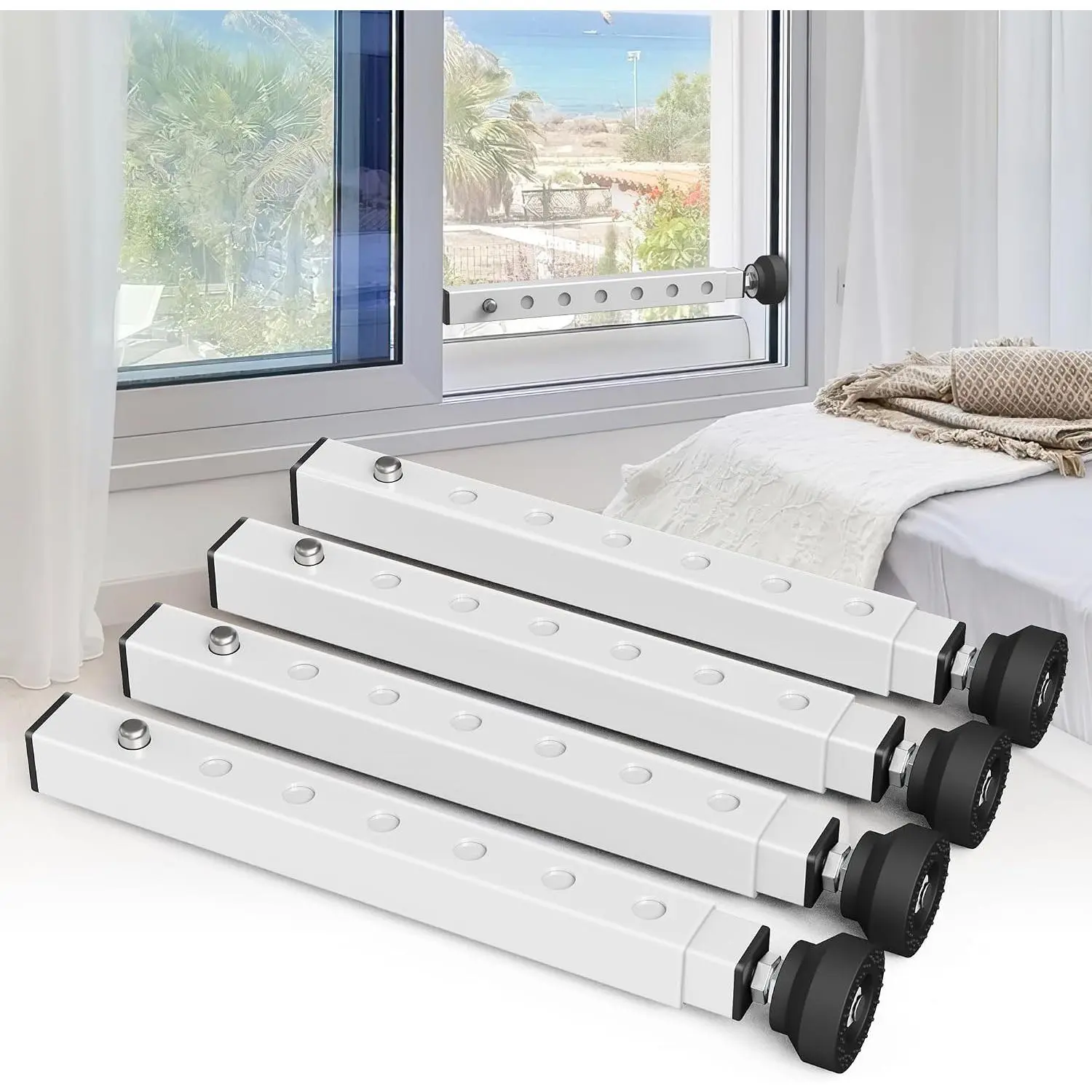 WooFogShortWindow Security Bar, Window Bars Security Inside, Window Lock Bar for Horizontal Windows, Window Locks for Up and Down Windows, Extends Form 11" to 18" (White-4 Pcs)