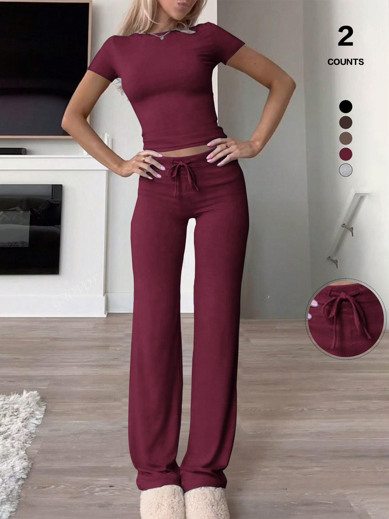 2026 Women's Two-Piece Y2K, Fitted Baby Tee & High-Waist Flare Lounge Pants, Stylish Loungewear, Workout Set