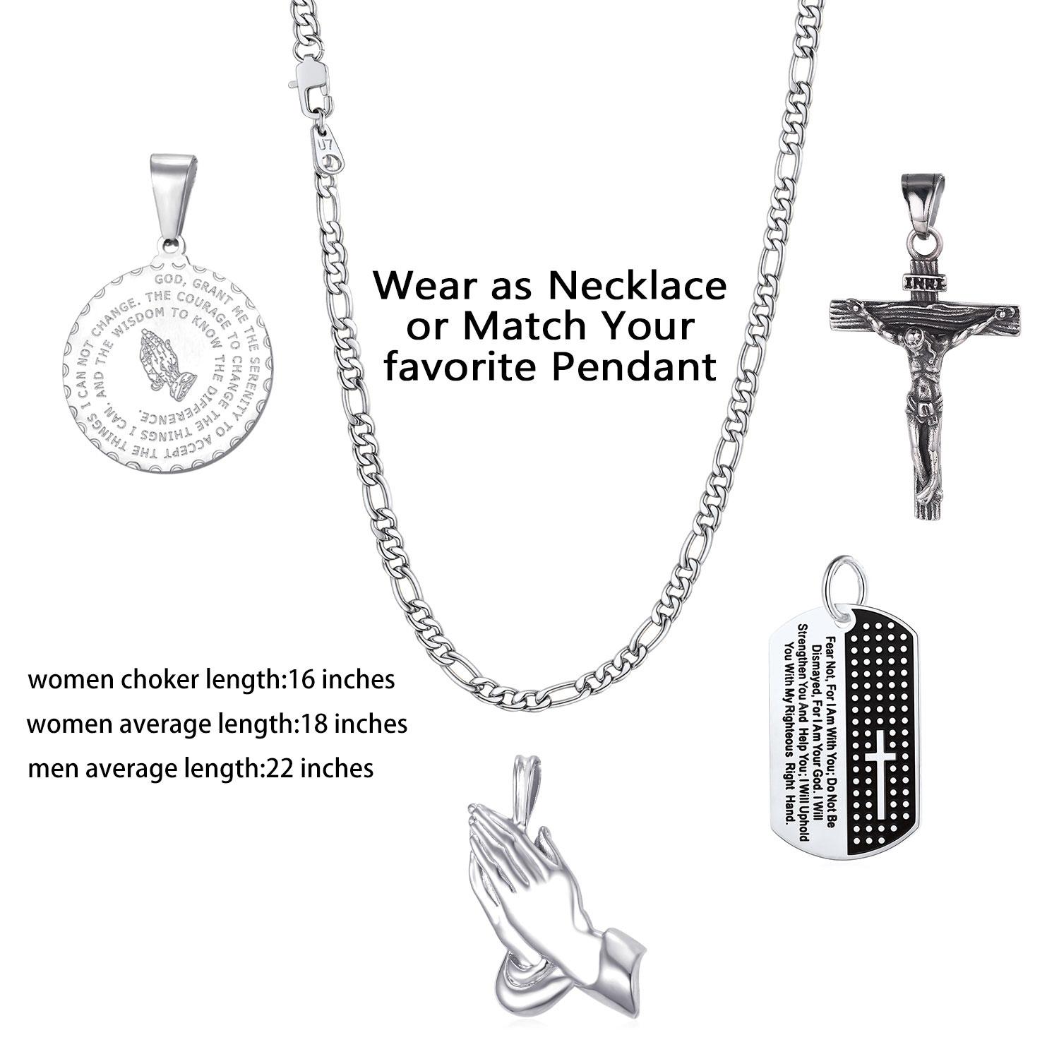 U7 Figaro Chain Necklace Men Women Stainless Steel Necklace 3/5/9/12MM Silver/Golden/Black Hypoallergenic Necklace