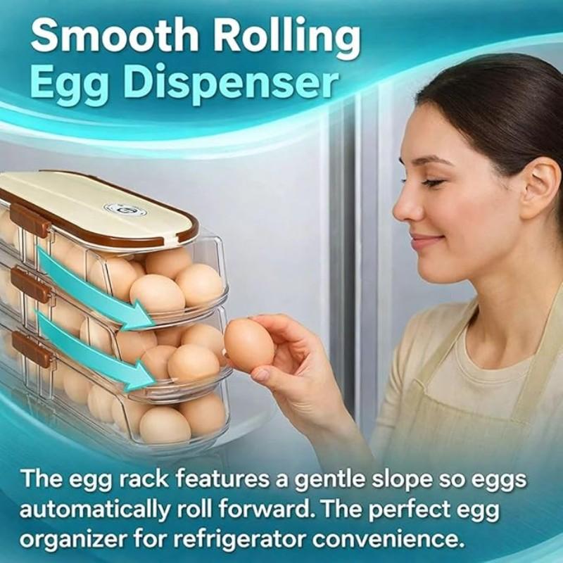 Single Layer, Dual Layer, Triple Layer Kitchen Home Egg Box Transparent Dual Layer Slide Rolling Egg Holder Refrigerator Side Door Handheld Egg Storage Box
