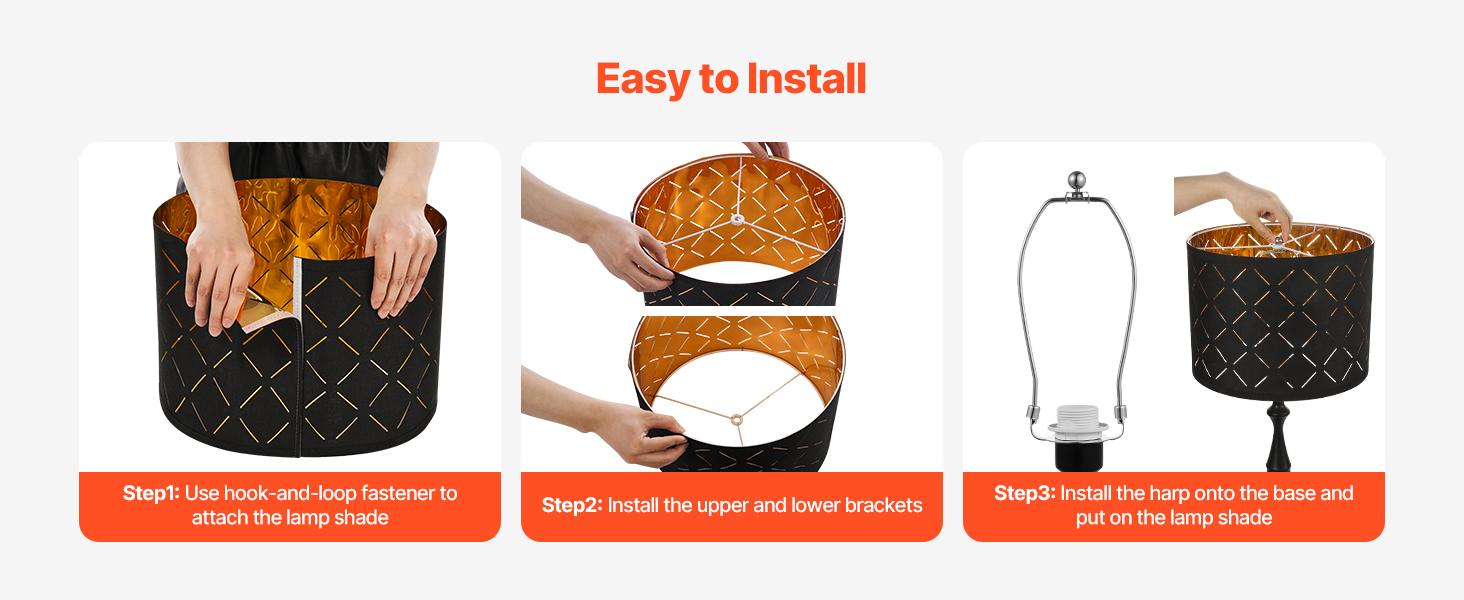 VEVOR Drum Lamp Shade 2 Set, 13 in Topx 13 in Bottomx 10 in High, Medium Drum Lampshade with Harp, Replacement Lamp Shade for Table Lamps Floor Lamps Pendant Lights, Black Diamond Hollow Design VEVOR Drum Lamp Shade 2 Set, 13 in Topx 13 in Bottomx 10 in High, Medium Drum Lampshade with Harp, Replacement Lamp Shade for Table Lamps Floor Lamps Pendant Lights, Black Diamond Hollow Design