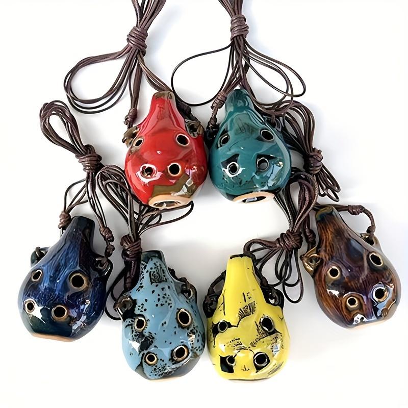 A Six-Hole Ceramic Ocarina - Vintage Style Six-Hole Mini Ocarina, Portable Mini Musical Wind Instrument with Adjustable Lanyard, Available in Purple/Red/Green/Blue/Yellow, Ideal for Music Lovers and Beginners, Musical Instruments
