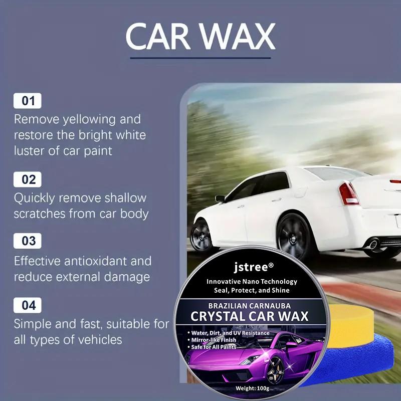 Jstree Car Solid Wax Polish Care, Remove Dirt Shine Protection Anti-Oxidation, 100g Auto Paint Maintenance Wax