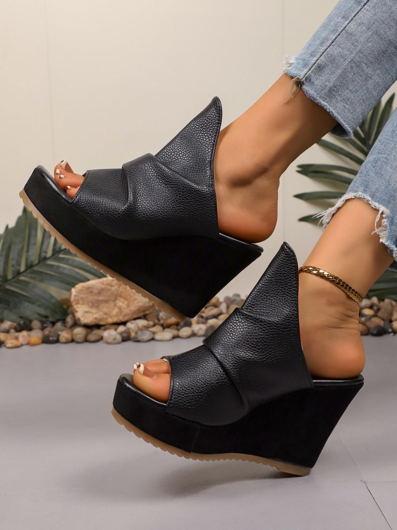 Women's 10cm Sexy Fashion Waterproof Rubber Platform High Heel Sandals, PU Leather Party Nightclub Shoes, Open Toe Below-Ankle Sandals