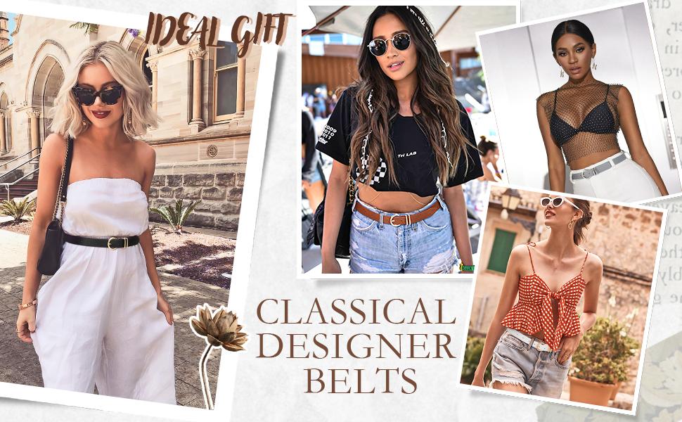 JASGOOD Women's Leather Belts for Jeans Dresses Fashion Gold Buckle Ladies waist Belt