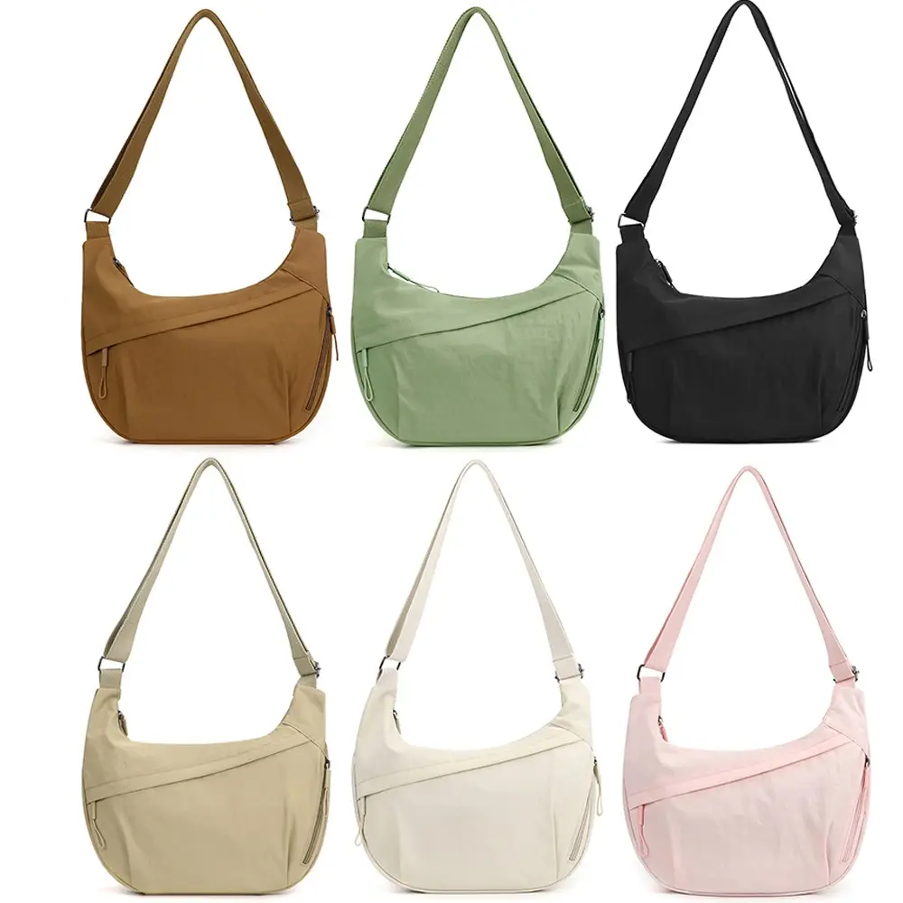 Women Nylon Hobo Crossbody Bag Large Capacity Multi‑Pocket Crescent Shoulder Purse Adjustable Strap Lightweight Casual Daily Commute Bag