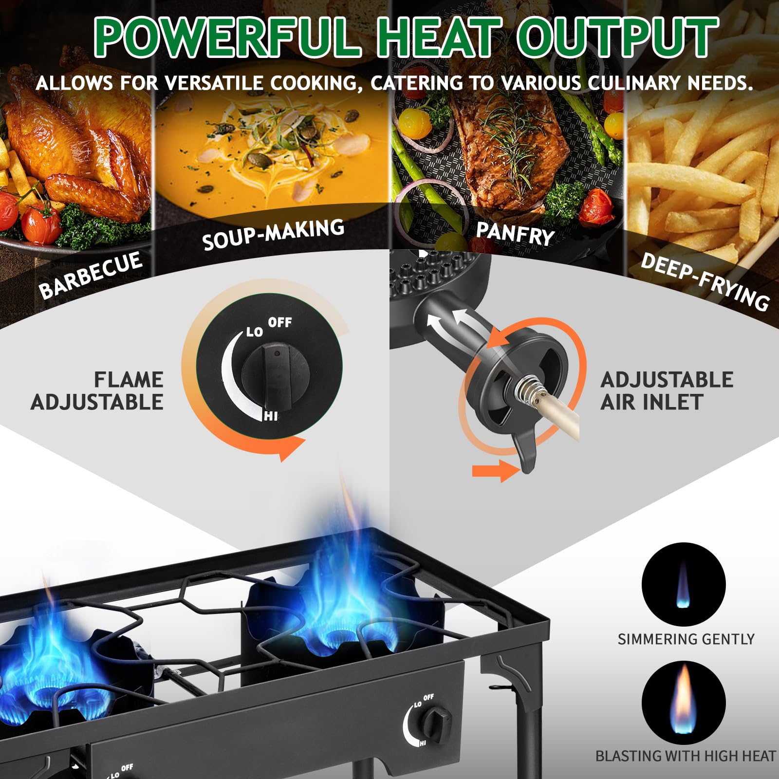 GEEKHOM 3 Burner Outdoor Propane Gas Stove 225,000 BTU High Pressure Stand Cooker for Backyard Cooking Camping Home Brewing Canning Turkey Frying, 20 PSI Regulator