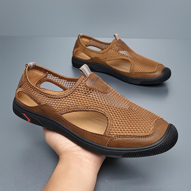 Men's new summer fashion sandals, mesh breathable casual sports shoes, trendy versatile non-slip wear-resistant comfortable trendy shoes, outdoor simple hiking shoes