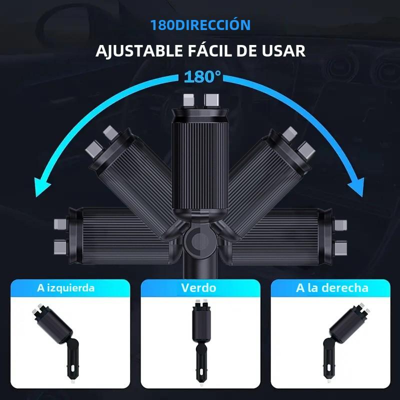 Fast car charger with Starlight 4-in-1 Retractable Car Charger With built-in double cable Voltage Display 31.5 Inch Range Built-in Starlight Projector