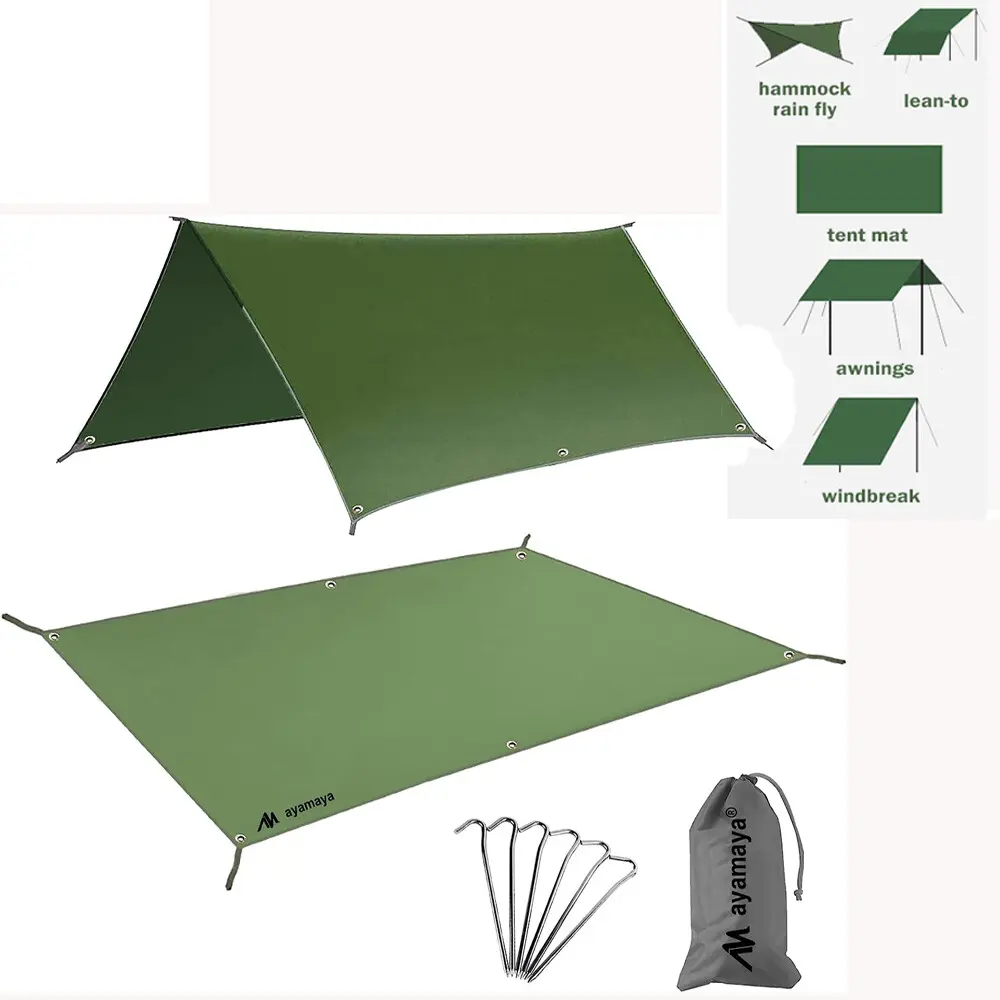 Waterproof Camping Tarp Tent Hammock Rain Fly, 13x9FT, Mutifunctional Tent Footprint Lightweight Tarp for Camping, Hiking and Survival Shelter