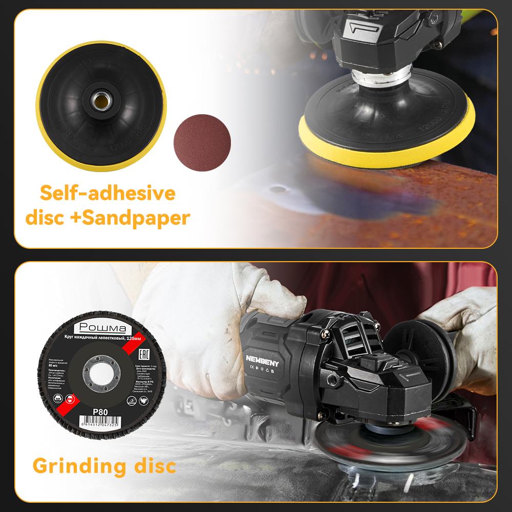 NEWBENY 125mm Cordless Electric Angle Grinder 3 Gears Brushless Grinding Cutting Woodworking Power Tool For Heavy Duty & Industrial