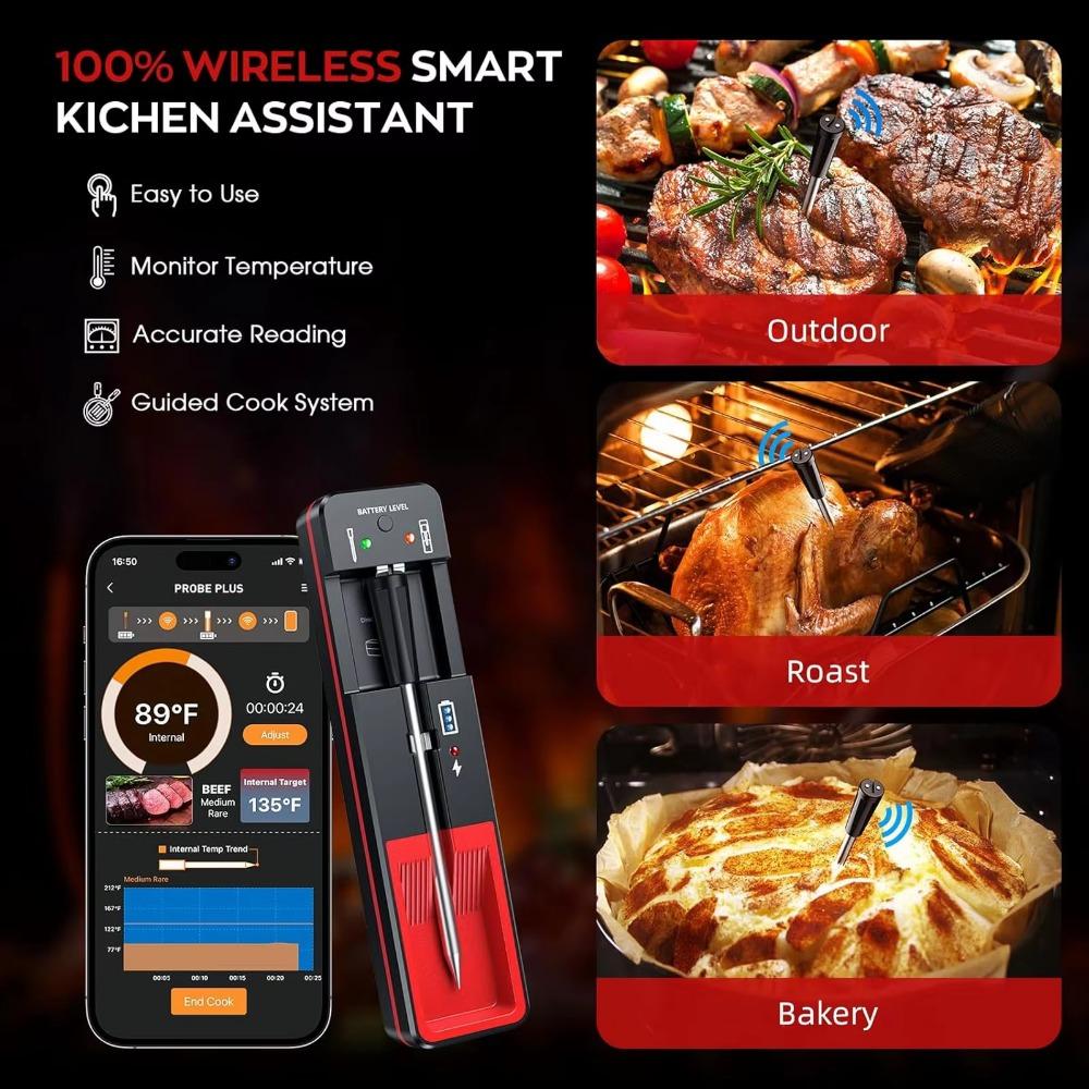Professional Wireless Meat thermometer with 360ft bluetooth Range, ios android App for Bbq sous vide oven smoker monitoring, Slip-Resistant Portable high-Temp Display for Precision Cooking