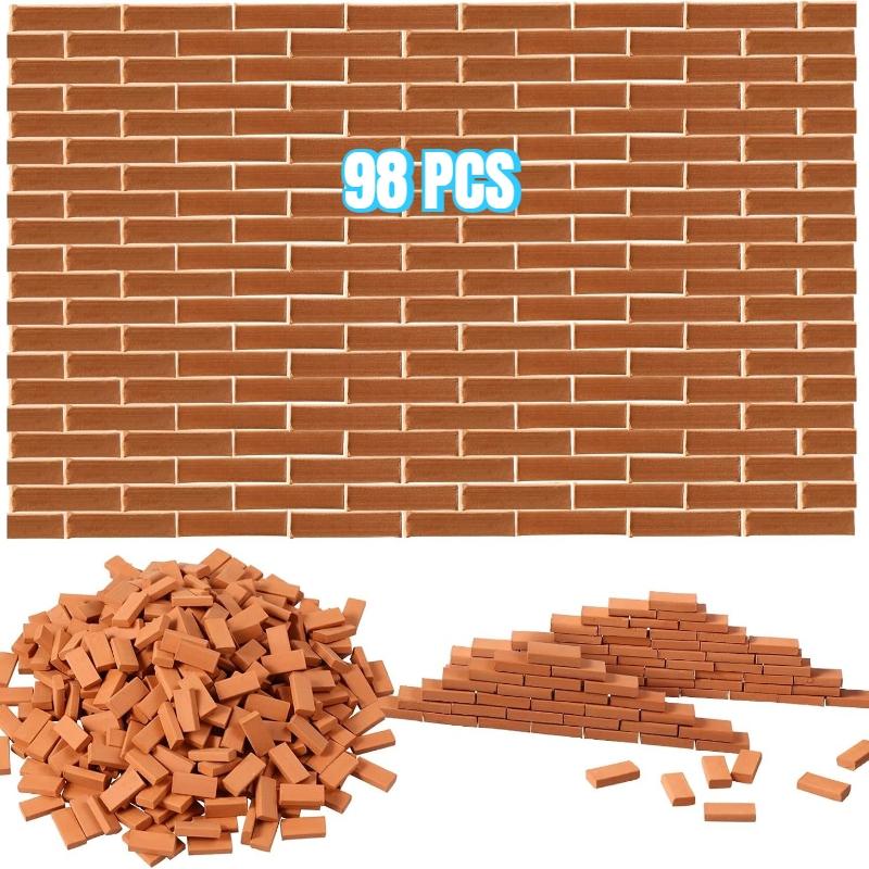 98PCS Mini Red Brick Model, Simulation Mini Bricks Can Be Reused For Miniature Scenes, DIY Handmade Building Materials For Architectural Scene Layout, Sand Table, And Mini House Landscape Decoration