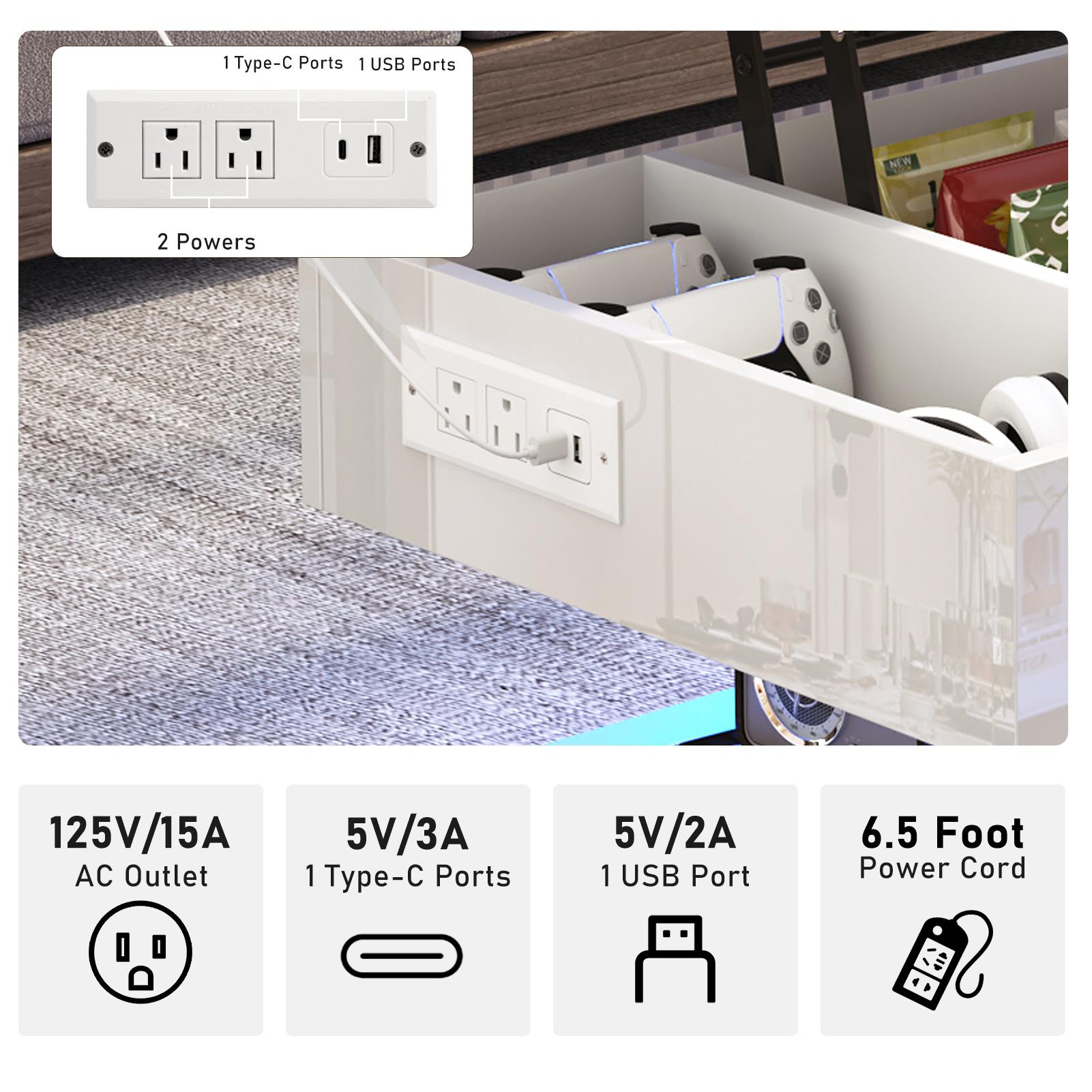 47.2"/39.4" Large Lift Top Coffee Table,Modern High Glossy LED Coffee Tables for Living Room with Storage Drawer,White Living Room Tables for Livingroom,Dining Room,Bedroom Home Office(White/Marbling White)
