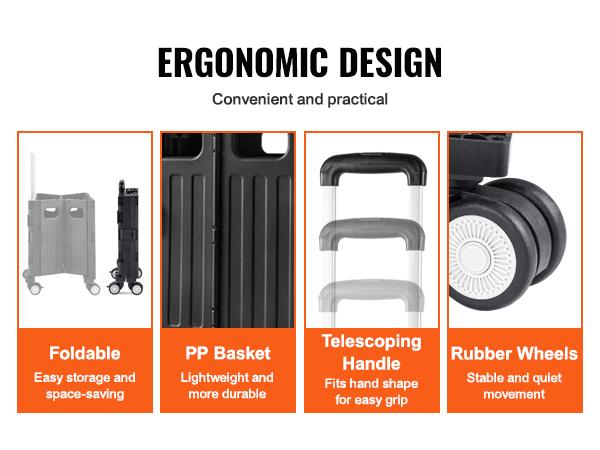 VEVOR Foldable Utility Cart, 110 lbs Load Capacity, Folding Portable Rolling Crate Handcart with Heavy Duty Telescoping Handle and 4 Rotate Wheels for Travel Shopping Moving Luggage Office Use, Black VEVOR Foldable Utility Cart, 110 lbs Load Capacity, Folding Portable Rolling Crate Handcart with Heavy Duty Telescoping Handle and 4 Rotate Wheels for Travel Shopping Moving Luggage Office Use, Black