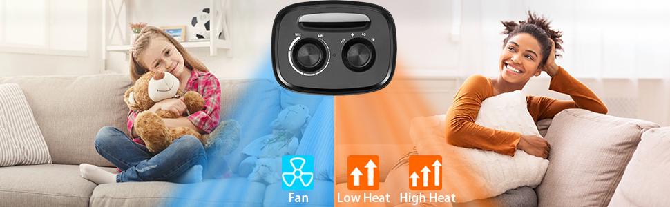 R.W.FLAME Indoor Small Heater, 1500W/950W PTC Ceramic Heater with Thermostat, 3 Modes, Overheat & Tip Protection, Small Size, Easy to Carry, Suitable for Bedroom, Living Room, Dormitory