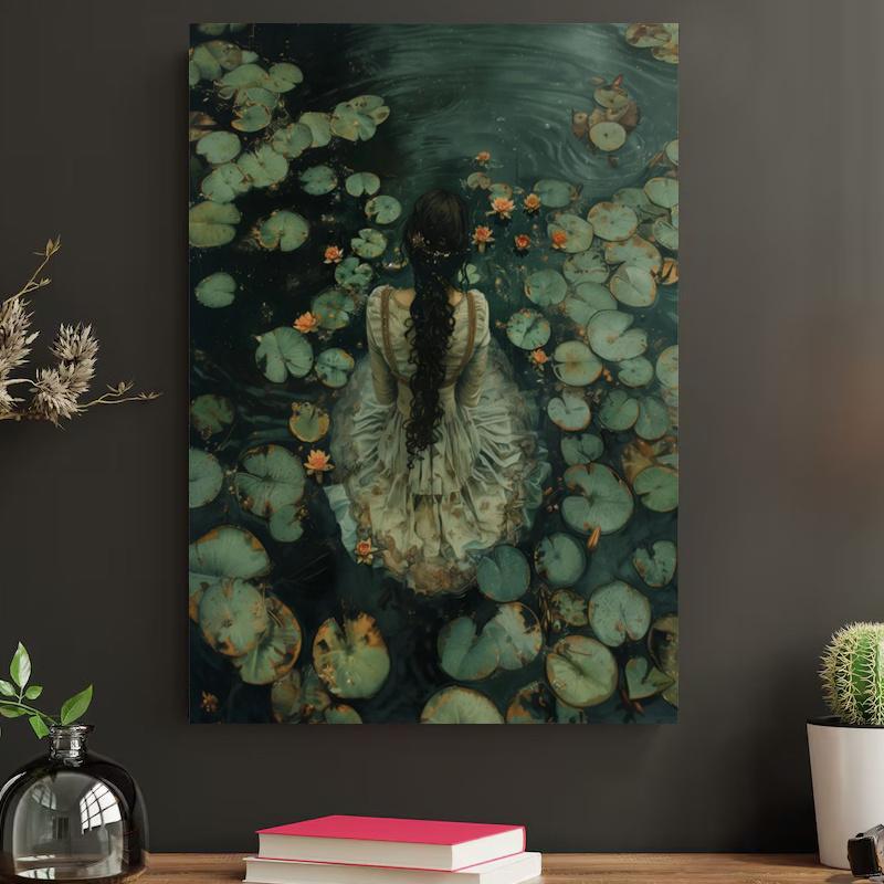 Gothic Victorian Lake Canvas Art Print - Dark Academia Aesthetic Waterproof Wall Decor, Victorian Gothic for Living Room, Bedroom, Office - Mysterious Moody Tones, Unframed or Wrapped Canvas Frame, Use (No Frame Included), 2D Flat, Perfect for Room