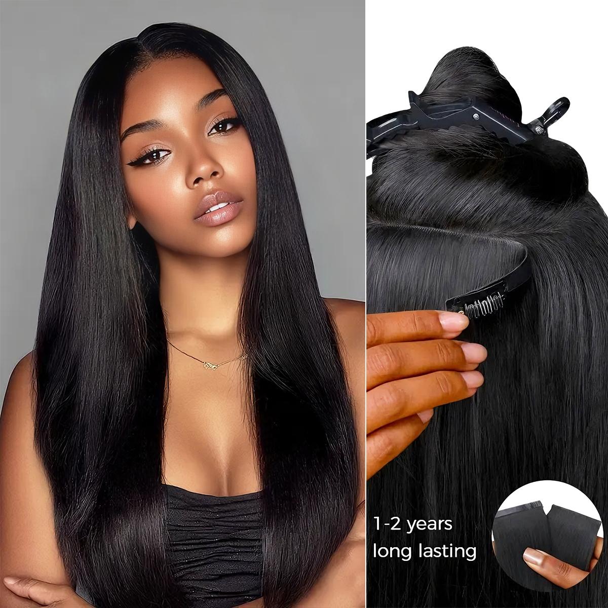 Mscoco Clip In Human Hair Extensions invisible And Seamless Yaki Straight/ Body Wave/ Silky Straight Real Human Hair Clip In Quick Weave No Salon Needed 7pcs/pack Easy To Install