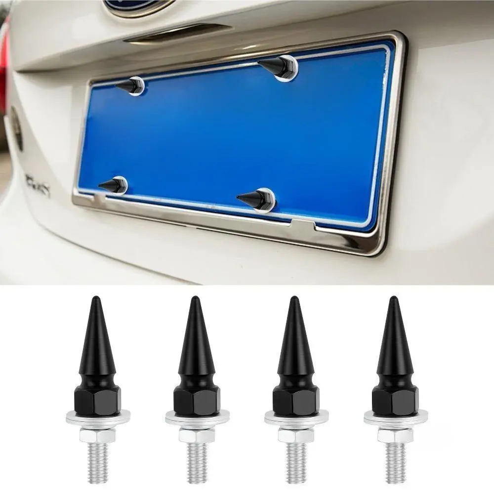 4Pcs Spike Anti-Theft License Plate Screws - 53x9mm Rustproof Aluminum Security Bolts, Easy Installation, Cool Stylish Universal Auto Exterior Hardware for Cars, Harley/Sport Motorcycles, ATVs, Car Meet Displays Custom Plate Frame Accessory