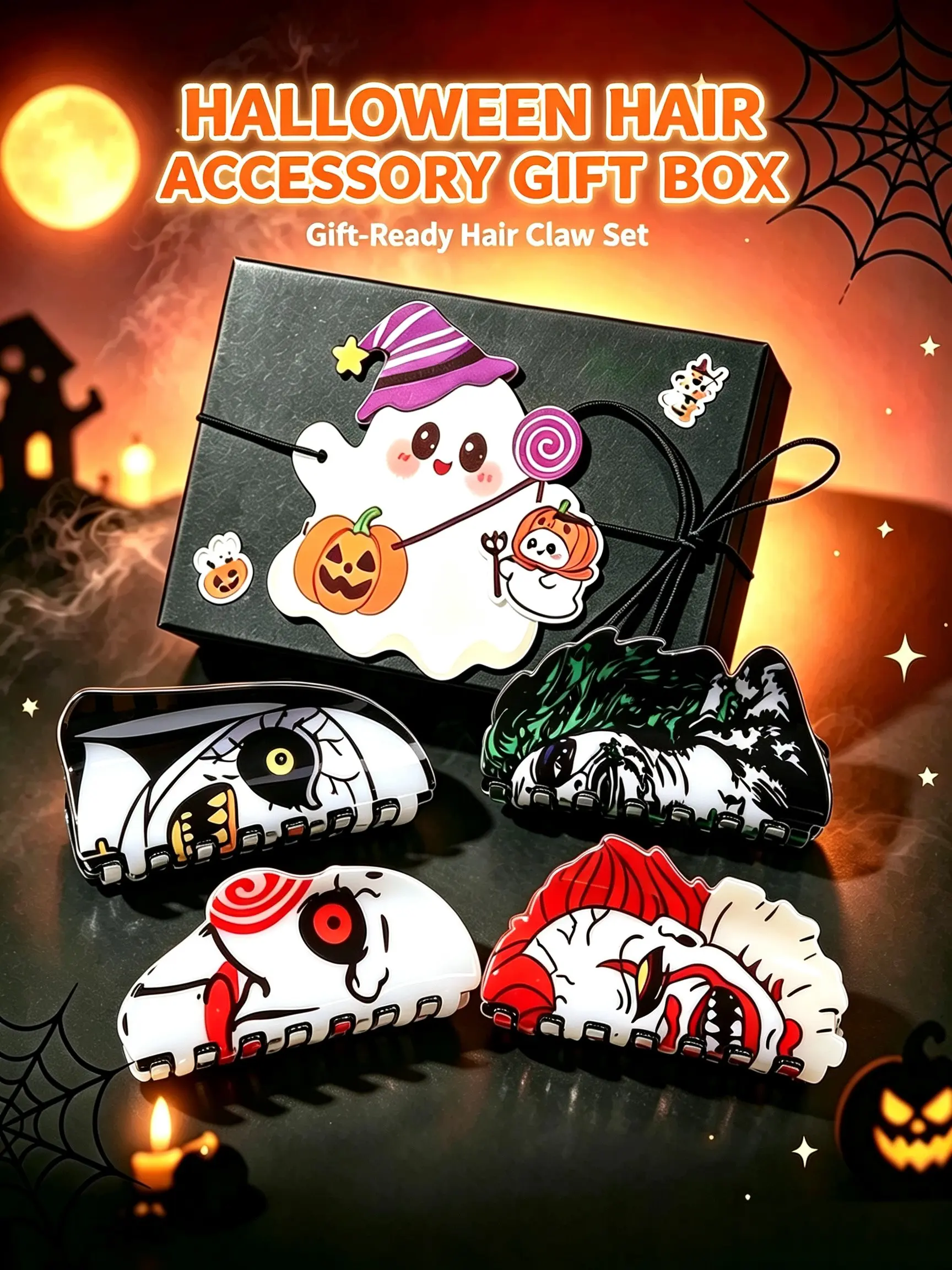 Horror Movie Character Halloween Claw Clip Gift Set, Scary Spooky Hair Claws, Halloween Hair Accessories for Horror Fans Women