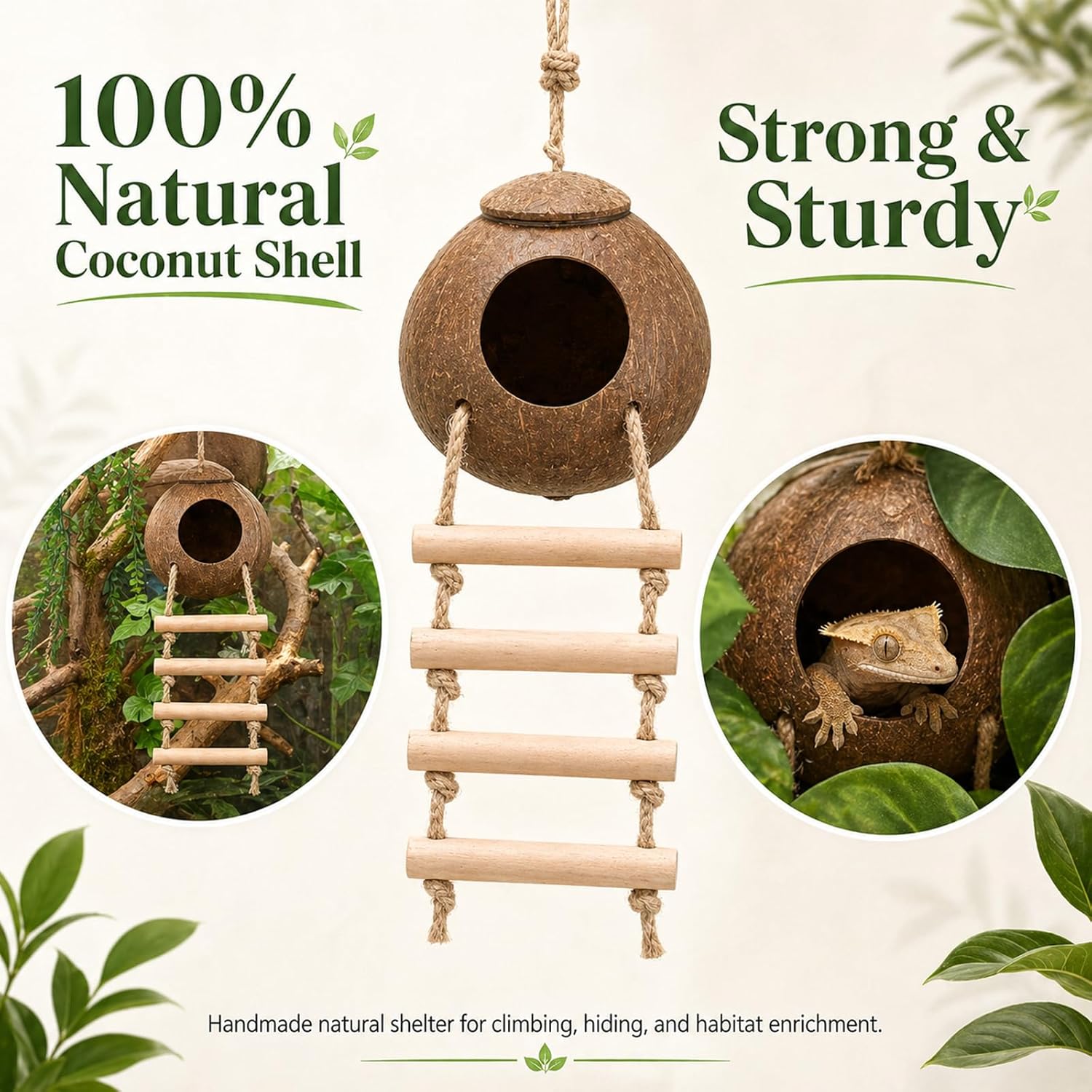 Crested Gecko  Accessories, Reptile   Vines with  Coconut Shell Hideout & Climbing Ladder Decor for Hermit Crab Lizard Leopard Gecko Chameleon Snake Terrarium Decor