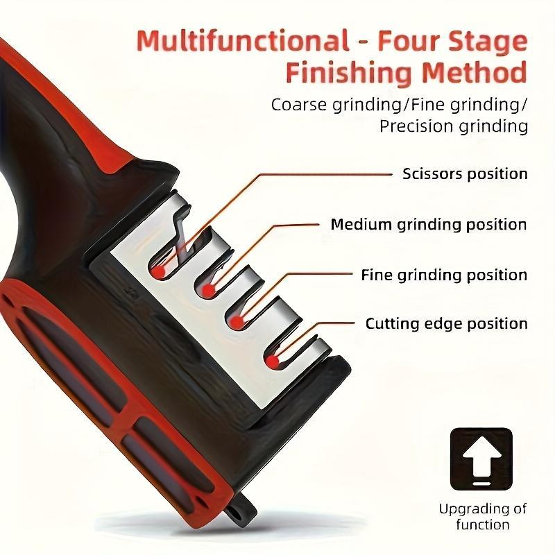 Compact 4-Stage Home Kitchen Knife Sharpener - Single Unit with Non-Slip Synthetic Base, Works for Ceramic, Steel Blades, Scissors, Repairs, Restores, Polishes Blades (No Magnets) for Kitchen Enthusiasts