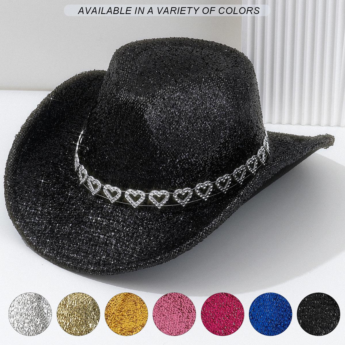 Y2K Sweet Cool Spice Girl Wind Pink Glitter Love Rhinestone Cowboy Hat Music Festival Birthday Party Concave Styling ArtifactSpeedy Smarts