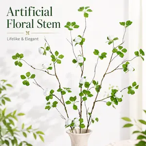Artificial Greenery Stems + 3 Pcs 29.5 Inch Faux Branches with Blue Roses + Realistic Fake Ficus Twig, Vase Filler Design + Artificial Floral Decor + Boho Home Wedding Decor + Seasonal Decoration for Home Office Party Shop Spring Summer Fal