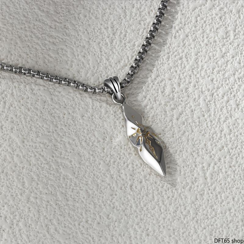 Vintage Long Sweater Chain Necklace With Mixed Tone Meteorite Wish Stone Pendant Polished Matte Metal Chain Flexible Adjustable Length Unisex For Men Women Hip Hop Street Daily Matching Minimalist Personality Decorative Neck Jewelry Accessory