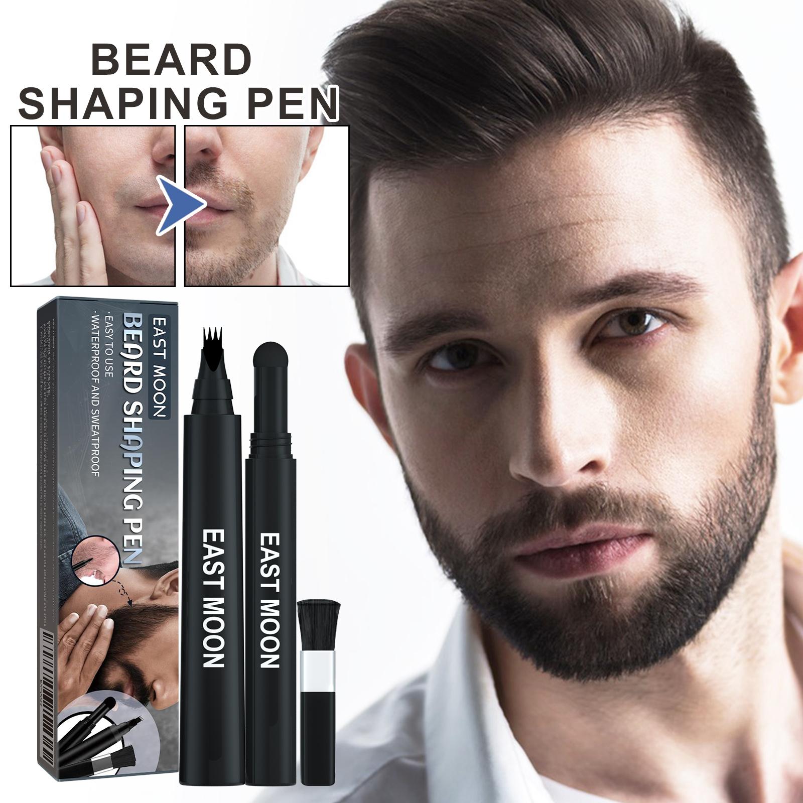 East Moon 3-in-1 Unscented Beard Shaping Pen Kit with Brush, Waterproof Sweatproof Filler Tool for Men, Long-Lasting Beard Care Solution for Patchy Areas