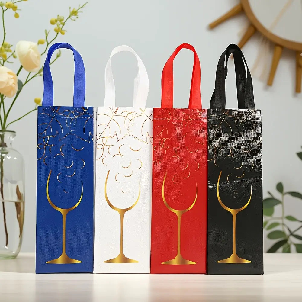 12pcs/24pcs/36pcs Non-Woven Wine Bags, Gift Packaging Bags, Party Packaging Bags, Eco-Friendly, Durable, Cup Pattern