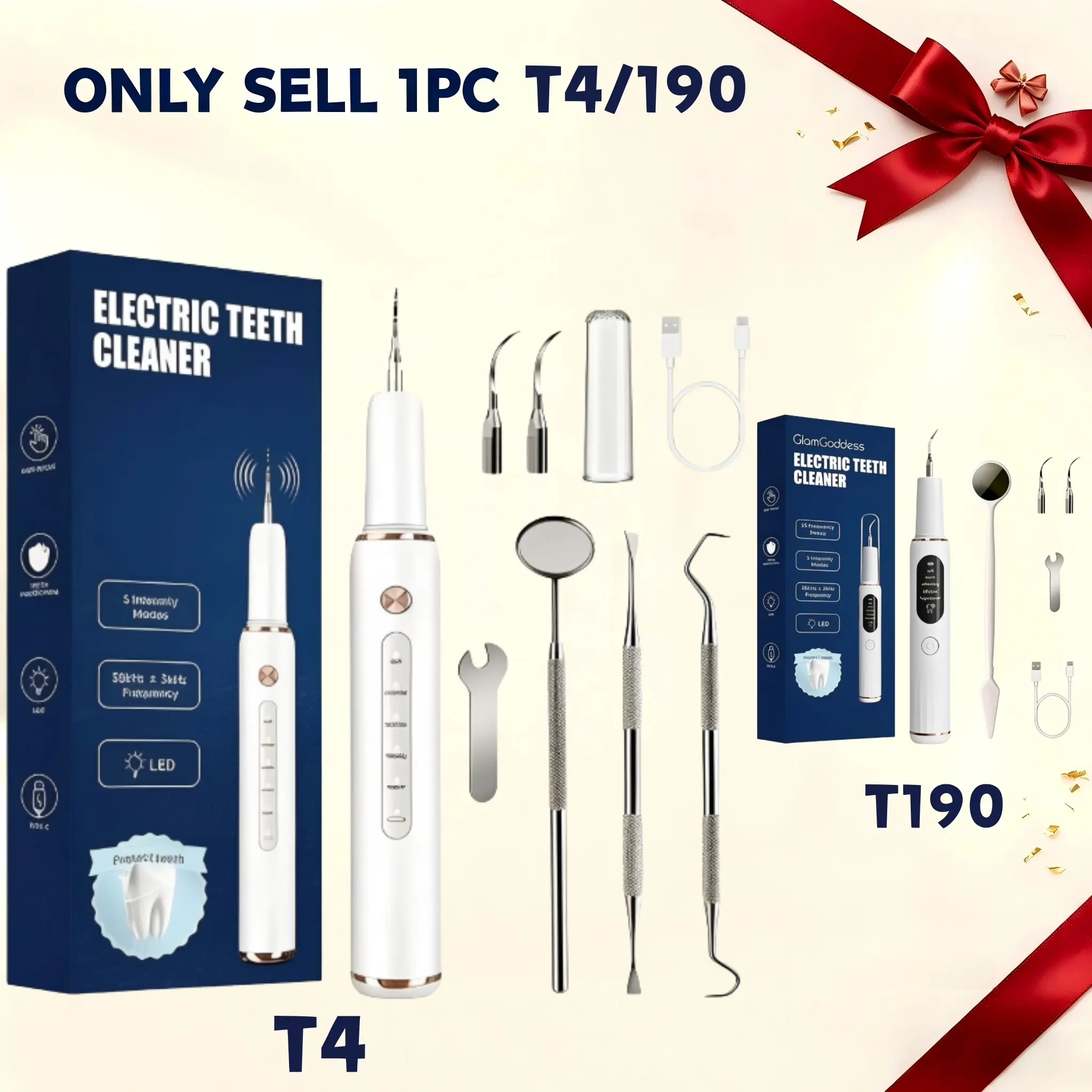 Electric Dental Tartar Cleaner Set, 1 Set Teeth Cleaner with 3 Replaceable Brush Heads & 3 Manual Auxiliary Cleaning Tools & 1 Mini Wrench, Oral Care Product