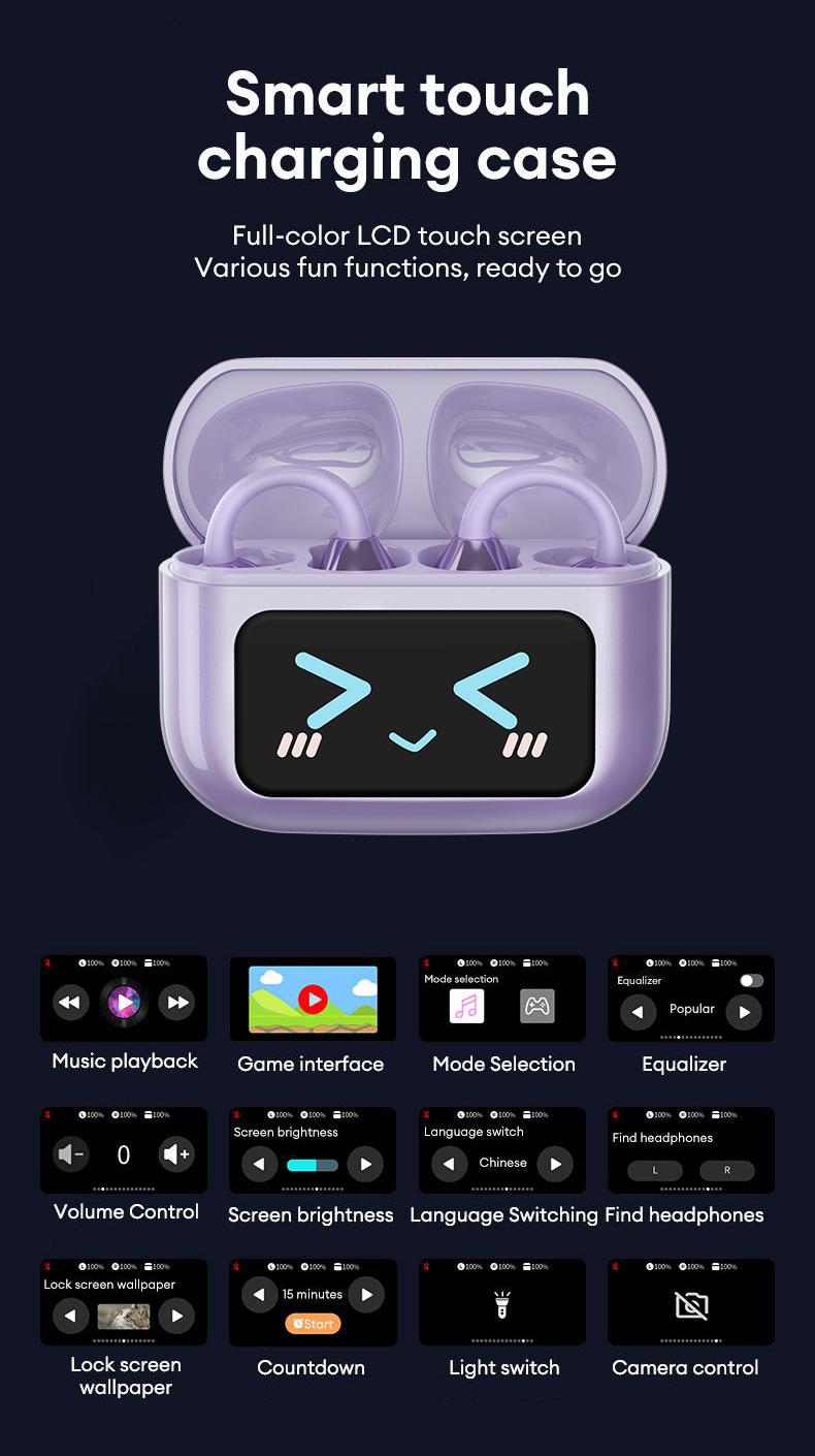 HYUNDAI M100 Clip On Ear Headphones with Audio-visual future Touch Screen, Audio Wireless Headphones for Music & Phone Calls,Sport Waterproof & Sweatproof