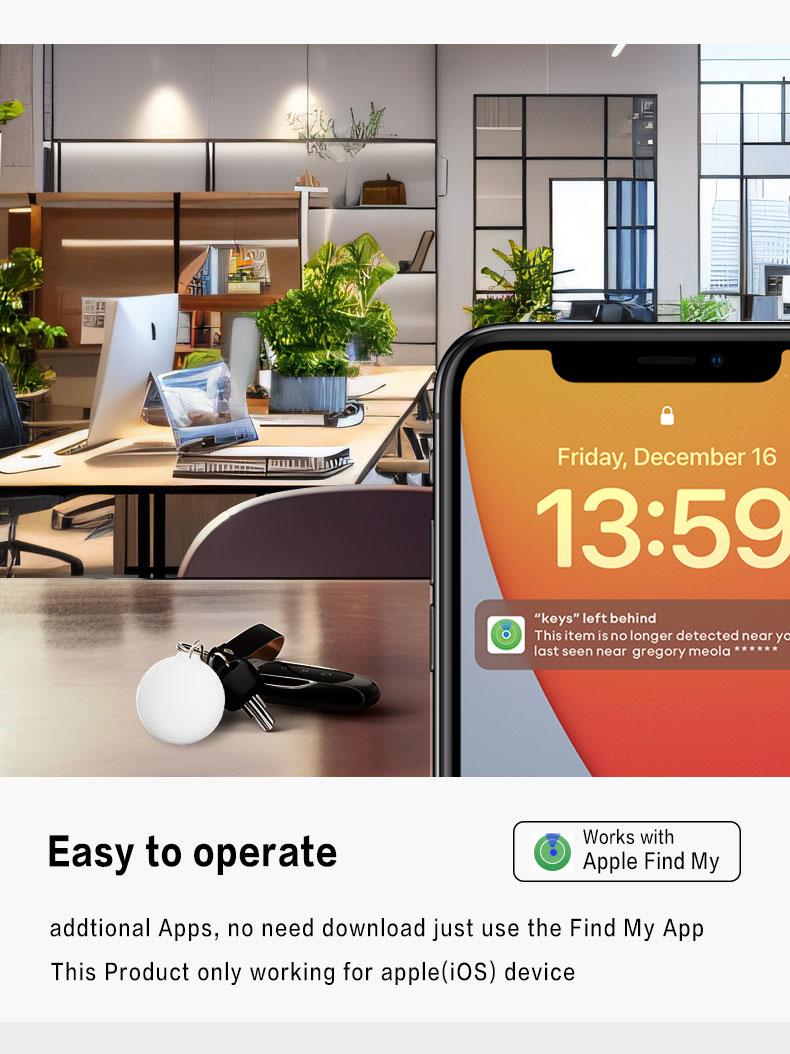 Smart tag air tracker, anti-loss smart location finder. Suitable for iOS systems to locate central devices and products. Useful for luggage, wallets, keys, privacy protection, and holiday gifts.