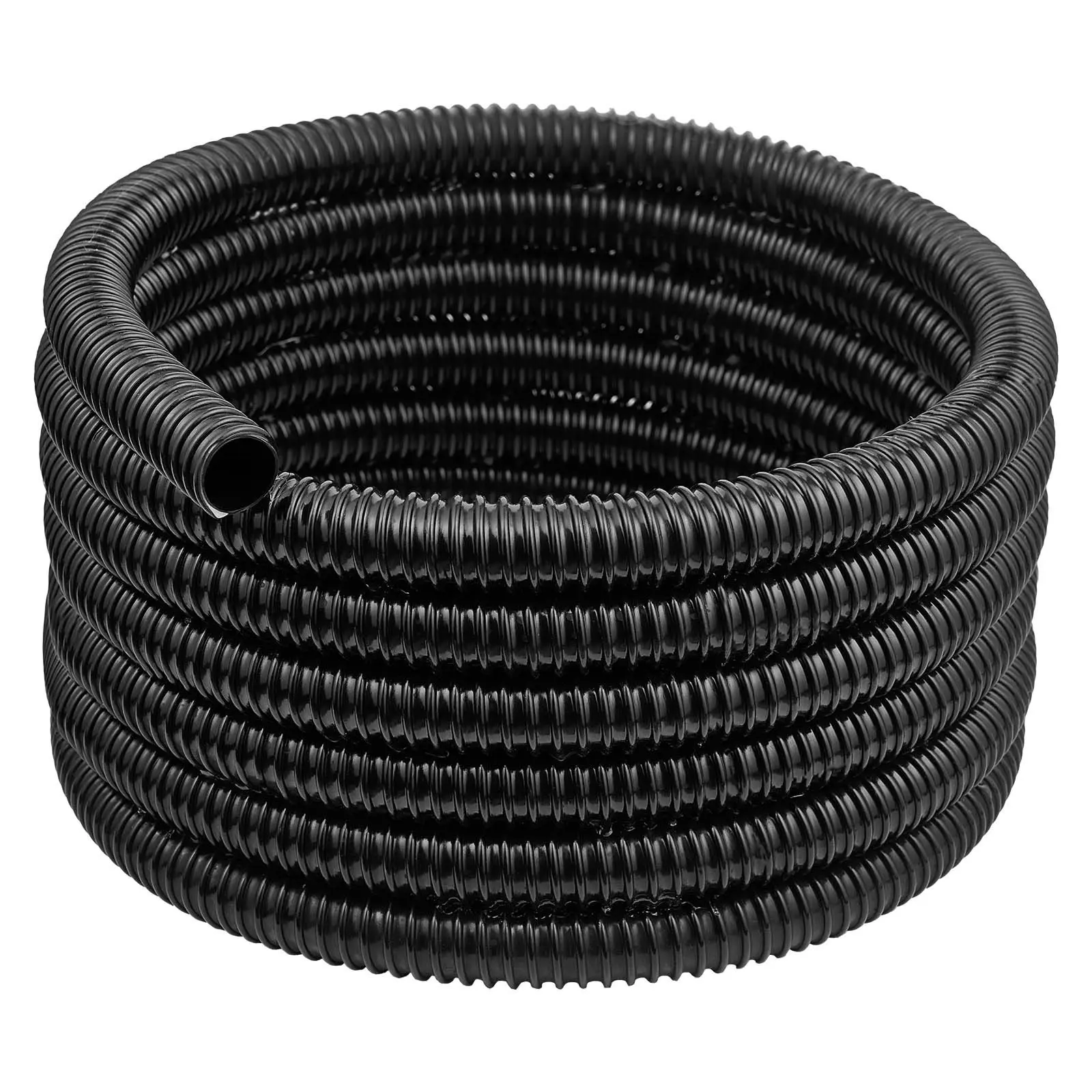 VEVOR 21 ft Corrugated Tube, 1 in Inner Diameter, Tough PVC Flexible Garden Hose, Black Clog-Free Flow Drain Pipe, Smooth Interior for Pond, Pump, Garden (1 pc)