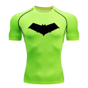 Summer Casual Run Compression T-Shirt Men Tops Bat Print Quick-Dry Fitness Gym Sportswear MMA Rashguard Jersey Workout Tee Male