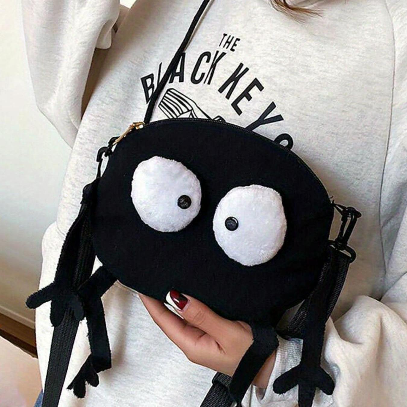 Cute Cartoon Charcoal Ball Design Canvas Handbag Organizer Bag, Minimalist Crossbody Bag with Colorful Edges, Stylish Daily Use