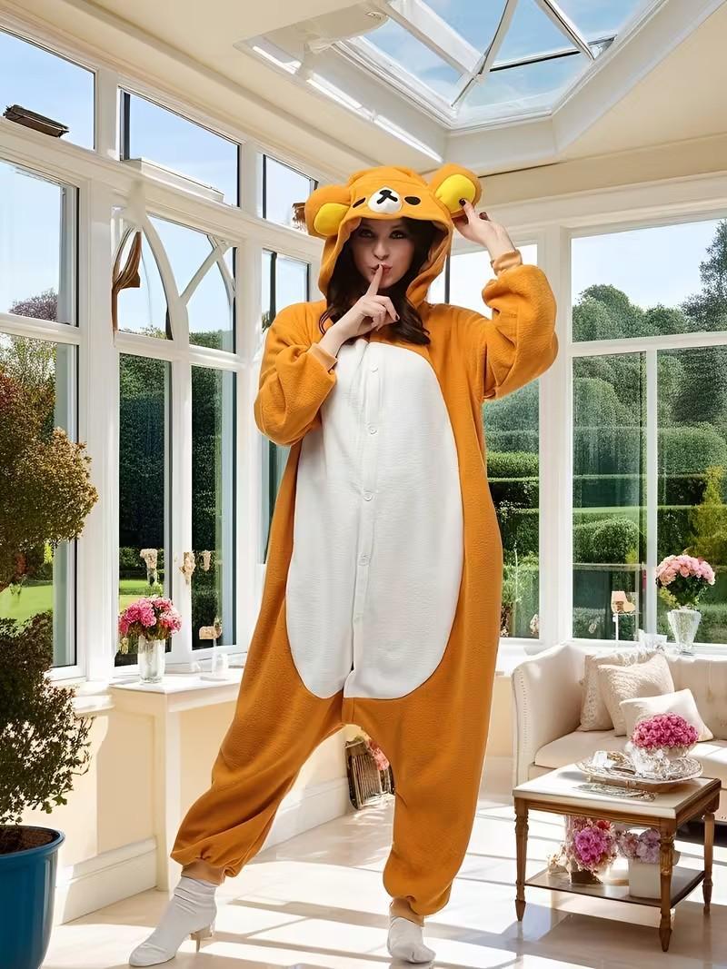 Adult Cartoon Kigurumi Onesie Pajama Set - Rilakkuma Bear, Unicorn Themes, Buttons, Slippers, Holiday (Halloween, Christmas) Casual Loungewear (Toys & Hobbies Stress Relief Classic Novelty Toy)
