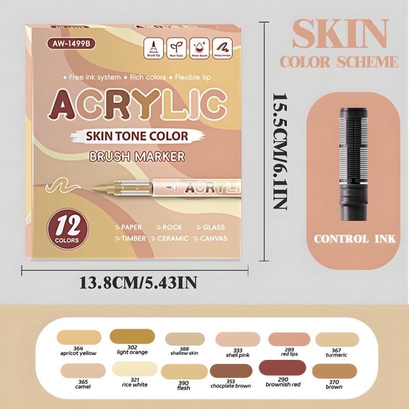 Acrylic Paint Markers, 12Pack Soft Brush Tip Acrylic Paint Pens, Professional Color System,Quick-Drying Waterproof Ink, for Rock Painting Plastic Wood Canvas Glass Ceramic Metal Art Drawing Supplies Art Crafts Supplies Christmas Gift