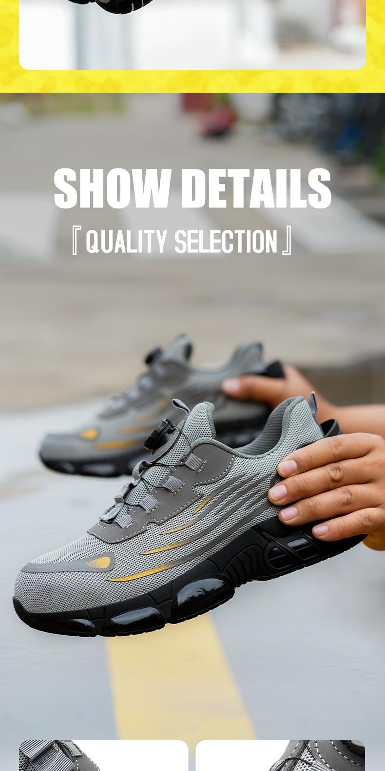 QINGRUIPAI Men's Breathable Mesh Work Sneakers Durable Anti-Slip Safety Shoes with Steel Toe Protection Comfort Fit for All Seasons Casual Striped Design Elastic Closure Non-Slip EVA Sole Outdoorfun Fathersdaygift