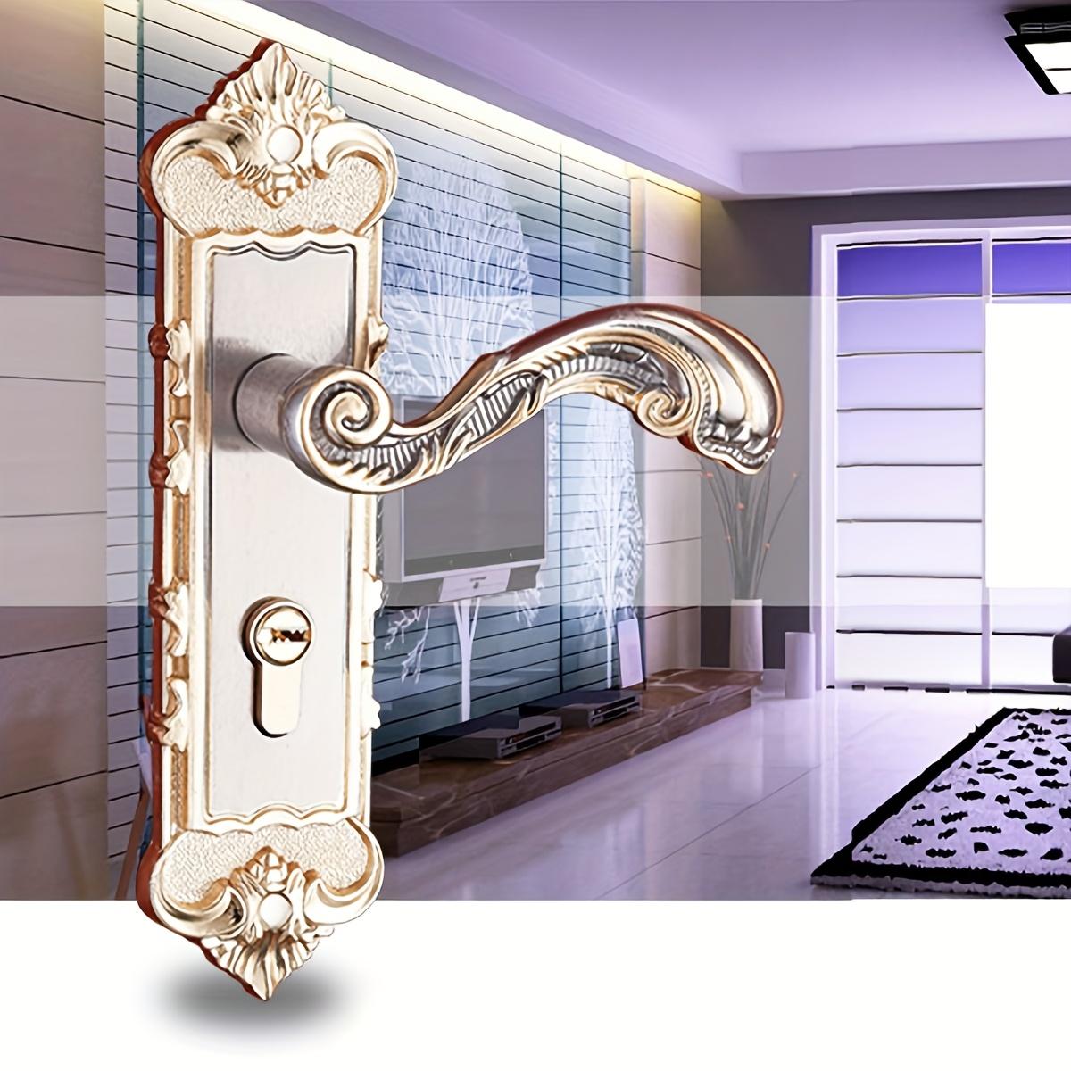 European-Style Metal Door Lock Set with Lever Handle, Key, Screws. Elegant Golden & Black Design for Bedroom, Bathroom, Hotel, Basement, Front Door, Kitchen. Bathroom Locks, Hotel Room Security, Luxurious Finish, Durable Construction.