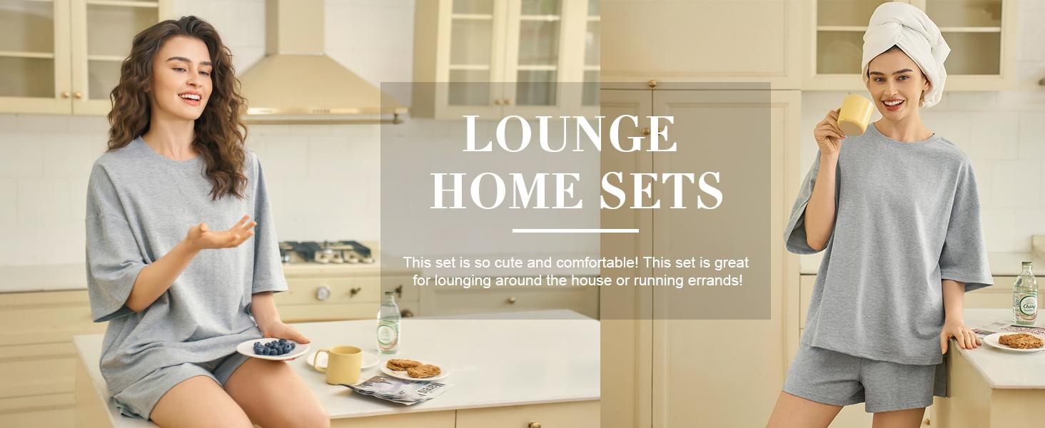 FMEYOA Womens Casual Comfy 2 Piece Outfits 3/4 Sleeve Tops and Elastic Waist Shorts Lounge Sets Loungewear FMEYOA Womens Casual Comfy 2 Piece Outfits 3/4 Sleeve Tops and Elastic Waist Shorts Lounge Sets Loungewear