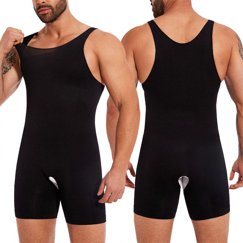 CATTIBOR 1/2/3 PACK Men's Bodysuit Shapewear With Open Crotch ,Men Full Body Shaper Tummy Control Sleeveless Bodysuit,Men Underwear For All Seasons
