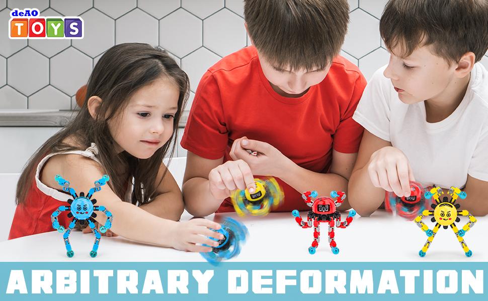 deAO 3 PCS Finger Spinners,3PCS Funny Sensory Fidget Toys Adults Deformable Chain DIY Robot Spinner,Fingertip Stress Relief Gyro Toy for Kids, Kids Classroom Prizes