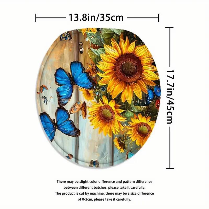 Sunflower Pattern Bathroom Decor Set, 4 Countsset Including Shower Curtain & Toilet U-shape Mat & Bathroom Mat & Toilet Lid Cover, Bathroom Decor Supplies, Bathroom Decoration Accessories