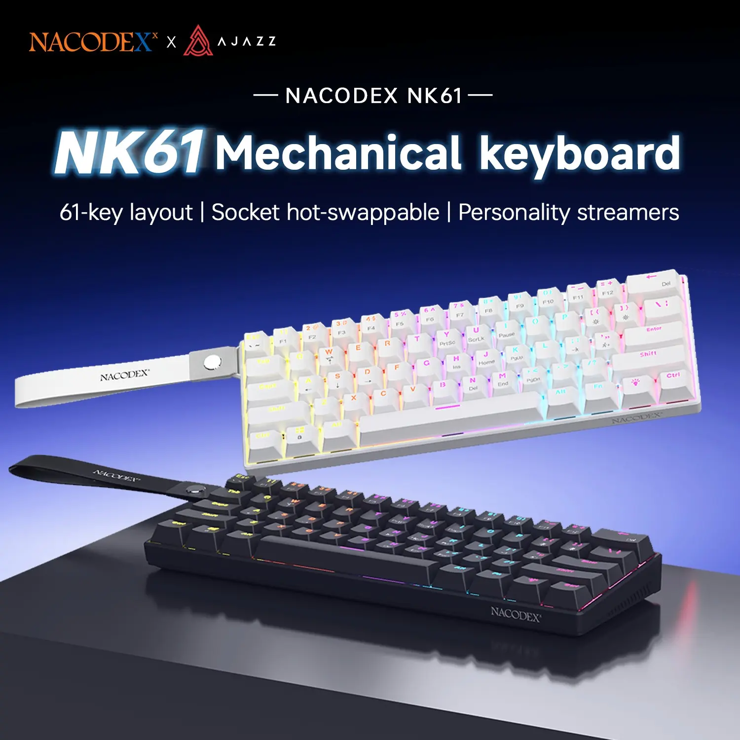 AJAZZ NK61 Wired Mechanical, Red Switch Compact RGB Mixed-Light Dual-Use Keyboard, Wired Ultra-Slim Computer Keyboard with ABS Low-Profile Chiclet Keycaps, Suitable for E-Sports Gaming and Office RGB Keyboards